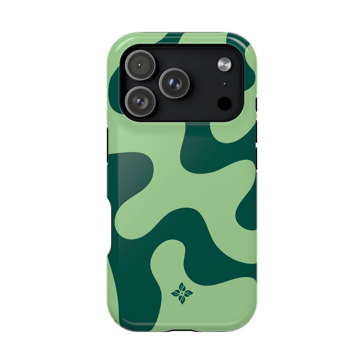 Premium camouflage-patterned phone case designed for iPhone models, featuring durable material and stylish green tones for a trendy look. Perfect for protecting and accessorizing your device.