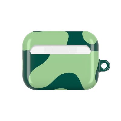 Green camouflage AirPods case cover with a loop attachment for added durability and style.
