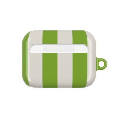 Vibrant green and white striped AirPods case with a keyring attachment, stylish and protective accessory for Apple AirPods, featuring a modern checkered pattern.