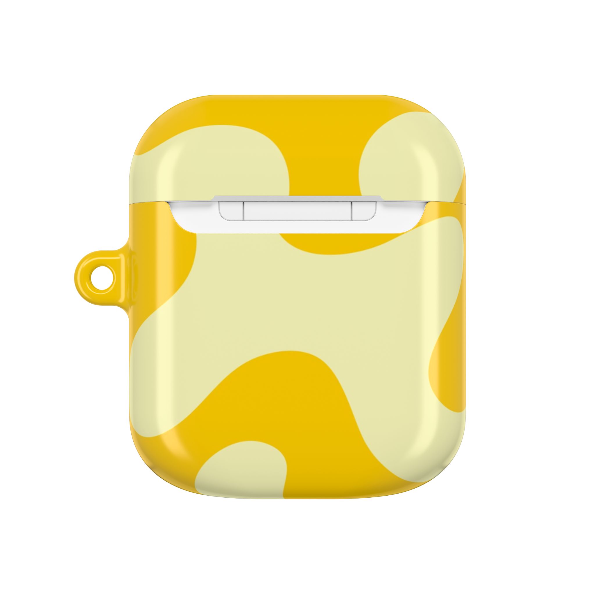 Bright yellow and cream patterned AirPods case with playful, abstract design, perfect for protecting and accessorizing wireless earbuds. Stylish and eye-catching, ideal for everyday use.