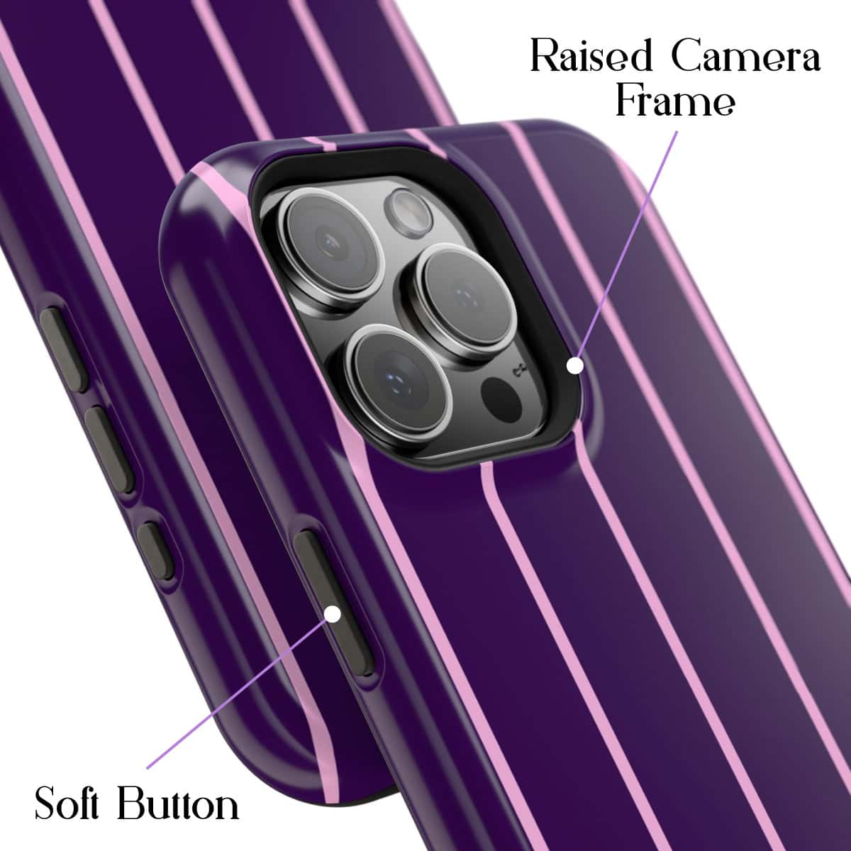 Luxurious purple smartphone with raised camera frame, multiple camera lenses, and soft buttons, showcasing modern mobile photography design and vibrant color accents, ideal for tech enthusiasts.