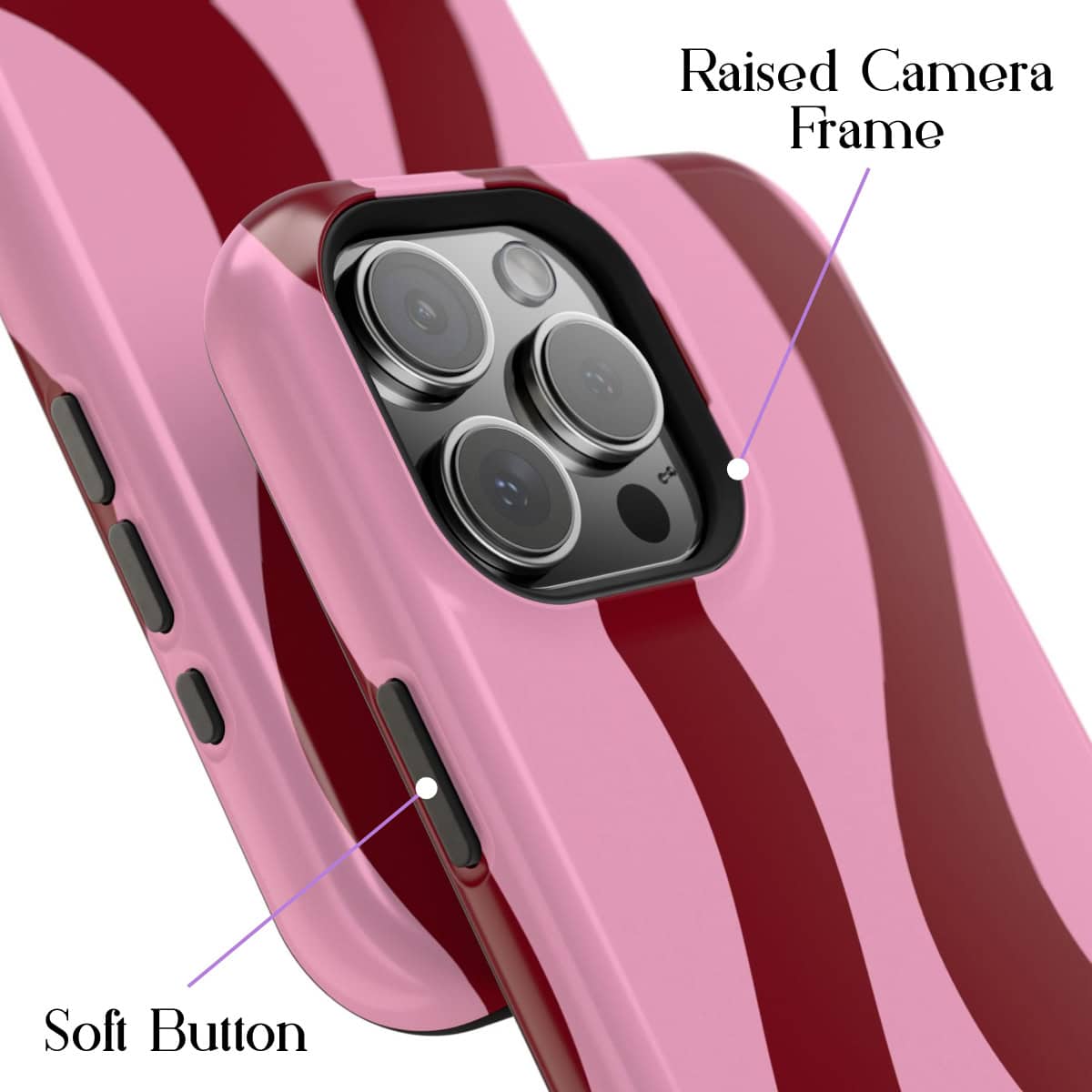 High-quality iPhone in pink with a raised camera frame and soft buttons, showcasing premium design and innovative features by Florayn.