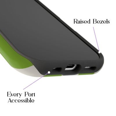 Wireless charging phone with raised bezels and accessible port design for enhanced durability and convenience on Florayn products.