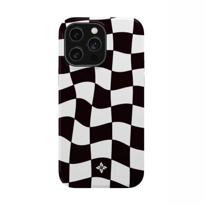 Checkerboard pattern phone case with black and white squares, designed for stylish protection and aesthetic appeal. Perfect for smartphone customization and fashion-forward users.