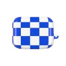 Bright blue and white checkered AirPods case cover, stylish and protective accessories for wireless earbuds, featuring a bold fashionable pattern.