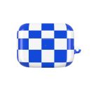 Bright blue and white checkered AirPods case cover, stylish and protective accessories for wireless earbuds, featuring a bold fashionable pattern.