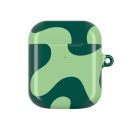 Camouflage patterned AirPods case in green and black, stylish protective accessory for Apple wireless earbuds.