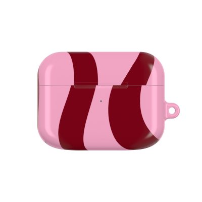 Pink and red striped AirPods case with a playful design, featuring a pink base and bold red stripes, perfect for protecting your wireless earbuds with style.