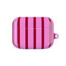 Vibrant pink and red striped AirPods case with a cute, playful design for a fun and stylish accessory. Perfect for protecting and customizing your wireless earbuds.