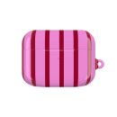 Vibrant pink and red striped AirPods case with a cute, playful design for a fun and stylish accessory. Perfect for protecting and customizing your wireless earbuds.