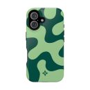 Vibrant green camouflage patterned phone case designed for iPhone with protective dual-camera cutout, showcasing trendy and durable accessories from Florayn.
