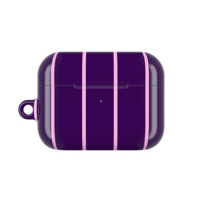 Violet and pink striped AirPods case with a sleek, modern design, perfect for stylish protection and personalization of your wireless earbuds.