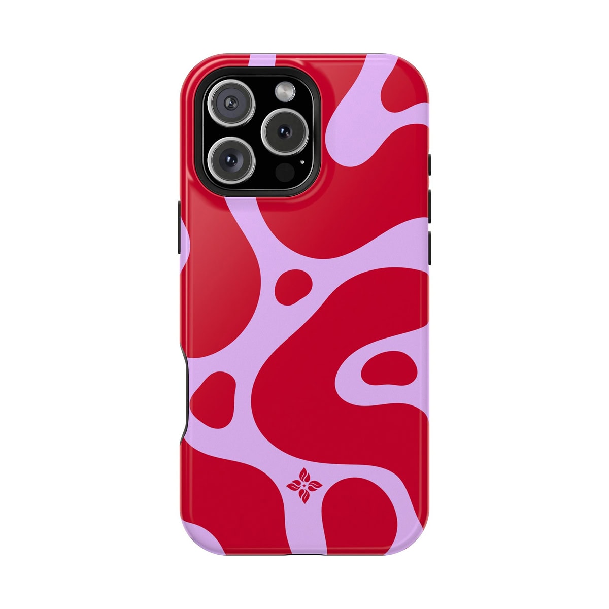 Vibrant red and lavender abstract flower phone case designed for iPhone, blending modern style with floral elegance, perfect for personalized accessories.