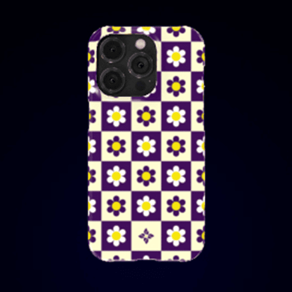 Florayn phone case with purple and white daisy floral pattern, designed for stylish protection, perfect for spring and summer accessories, trendy floral print for mobile phones.