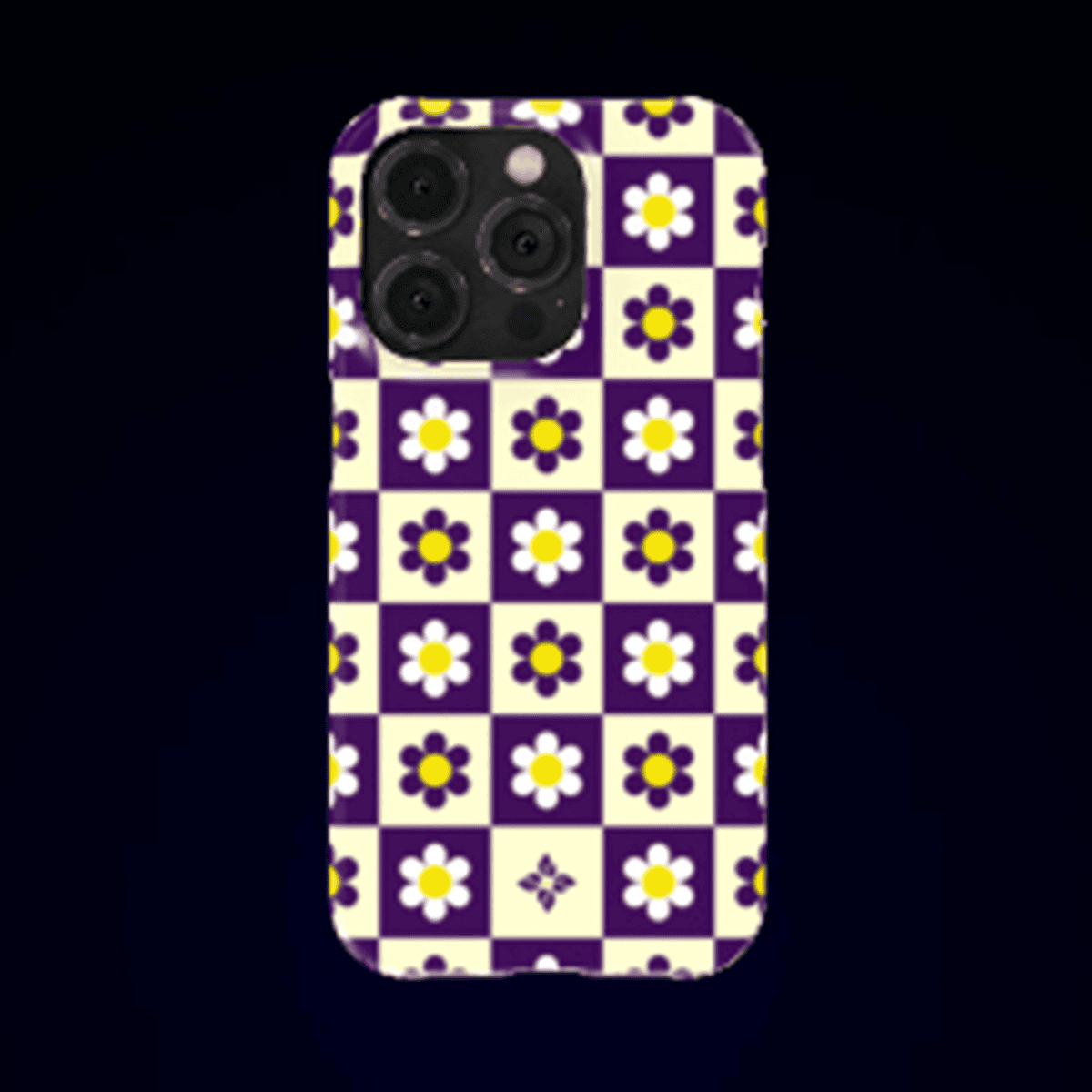 Florayn phone case with purple and white daisy floral pattern, designed for stylish protection, perfect for spring and summer accessories, trendy floral print for mobile phones.