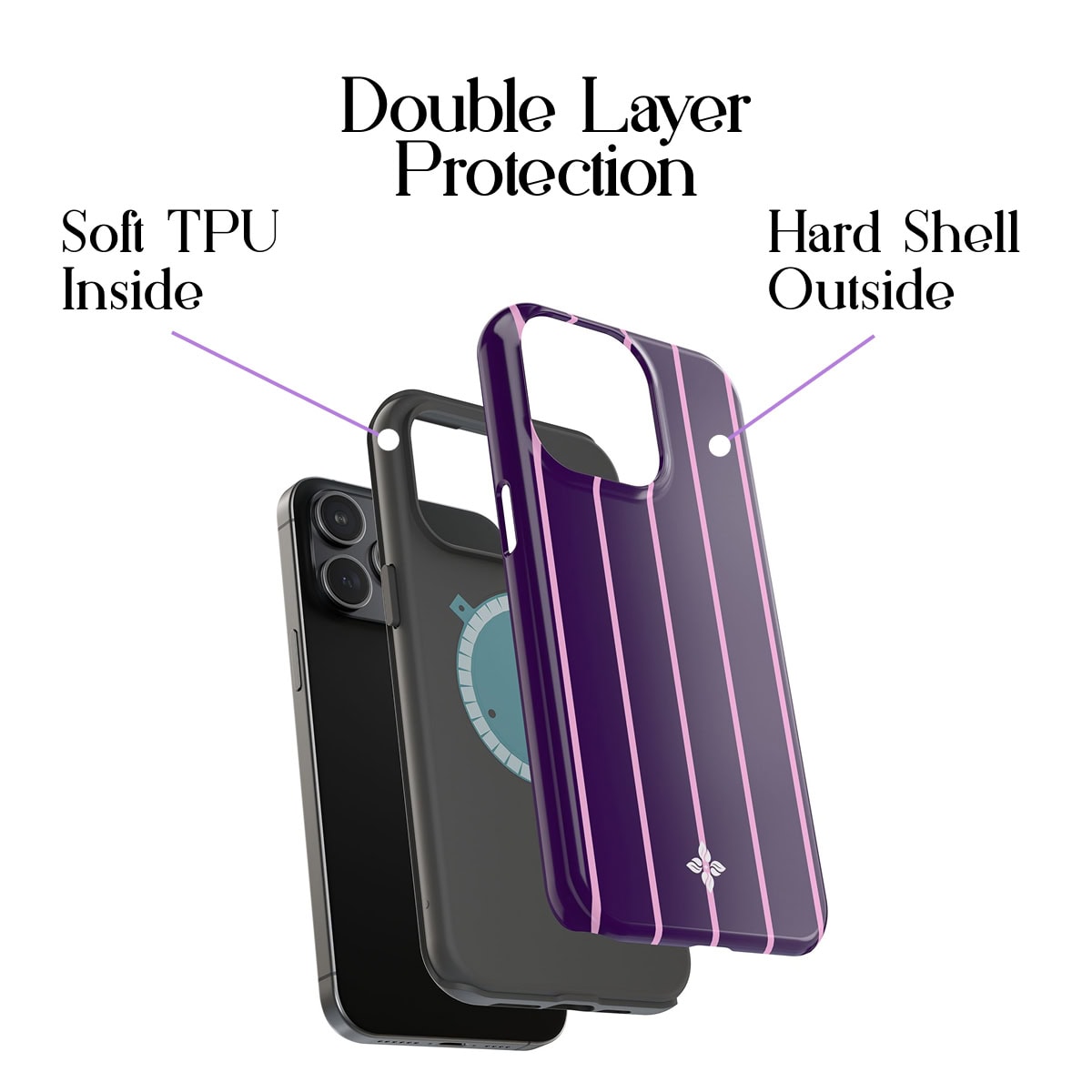 Flexible phone case featuring double-layer protection with soft TPU interior and hard shell exterior, designed for optimal durability and style.