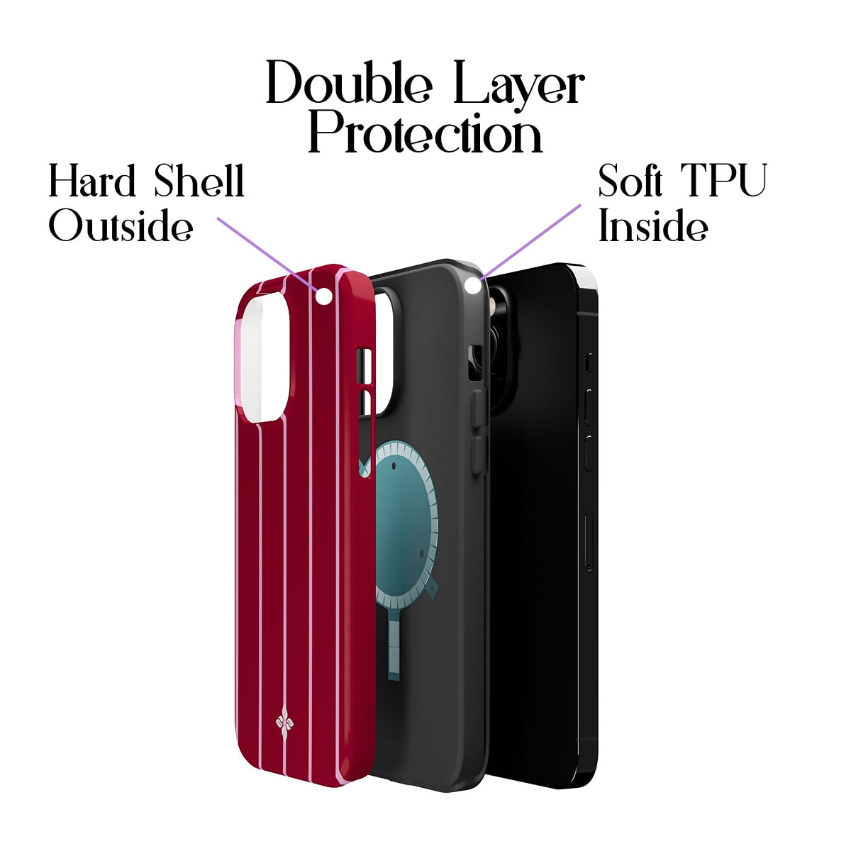 High-quality phone cases with double layer protection featuring a hard shell outside and soft TPU inside for durability and shock absorption. Designed for Apple iPhone models.