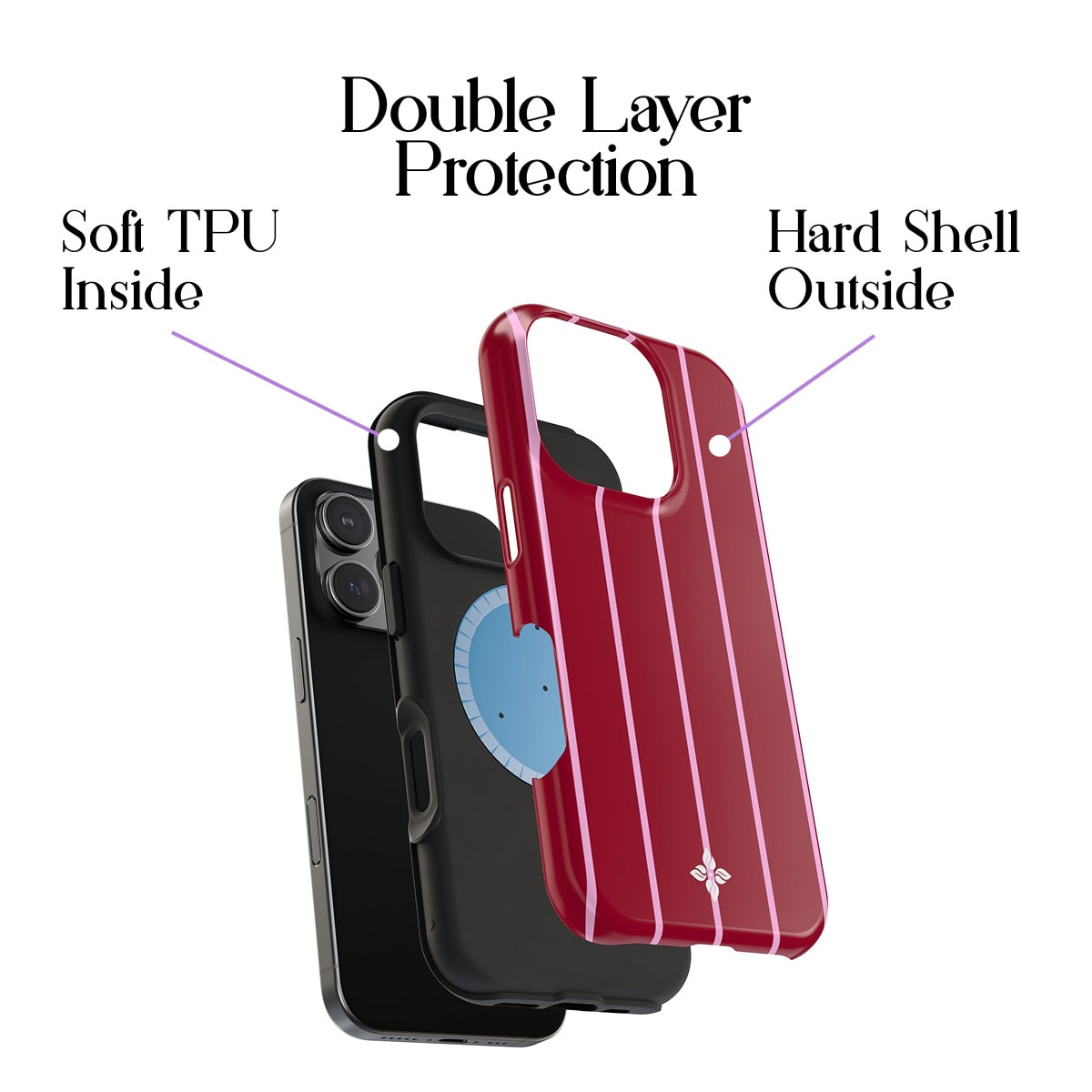 Soft TPU inner layer with hard shell exterior for maximum phone protection, featuring double-layer durability and stylish design from Florayn.
