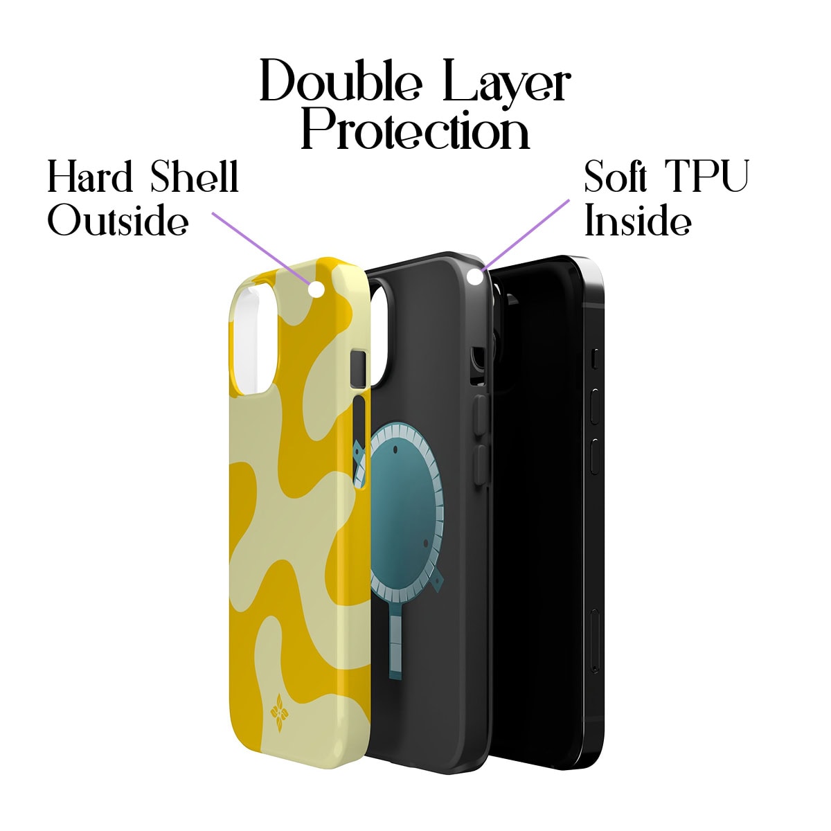 Silicone iPhone case with double-layer protection, hard shell outside and soft TPU inside, providing durable protection for your device.