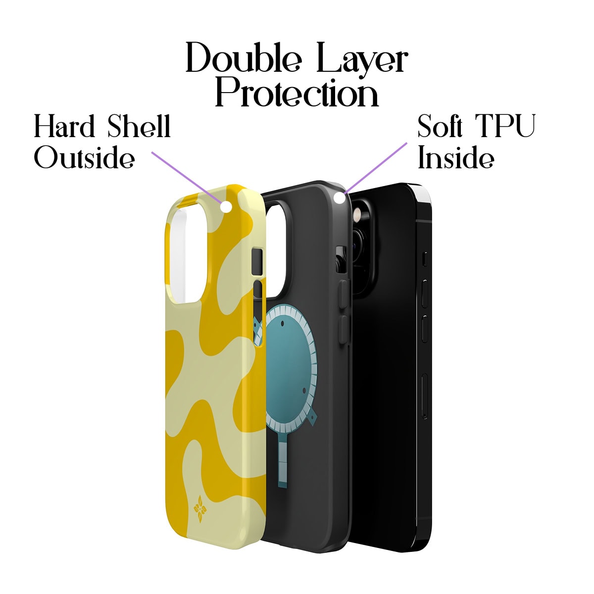 Soft TPU phone case with double layer protection, featuring a hard shell outside and a soft inner layer for durable, shock-absorbing safeguarding. Ideal for iPhone and Android devices.