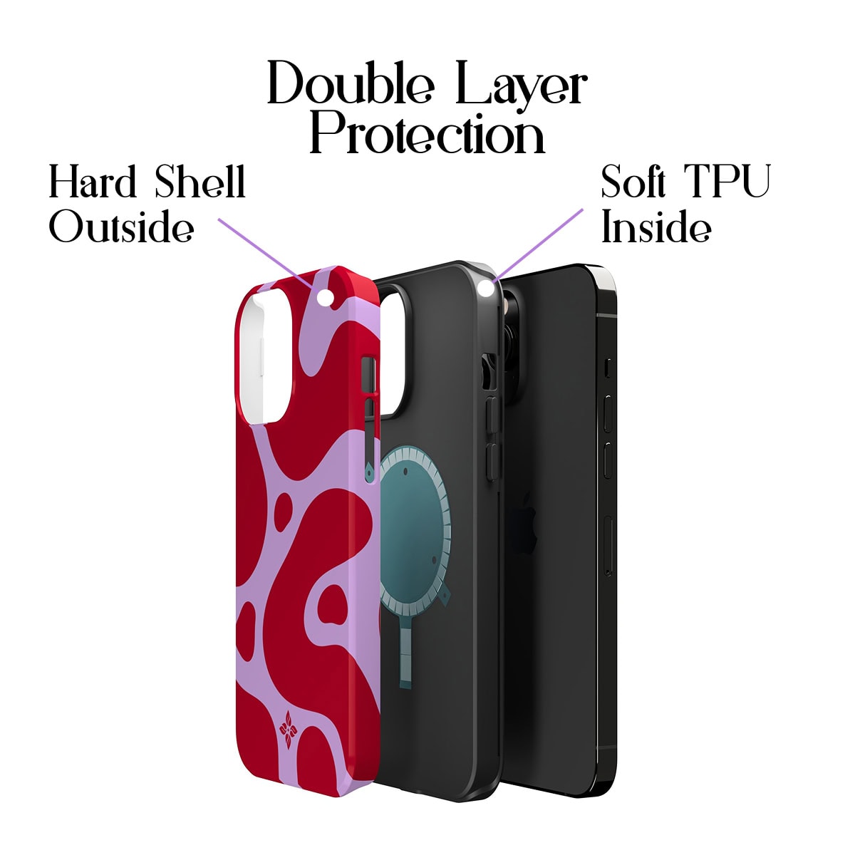 Soft TPU protective phone case with double layer design featuring a hard shell outside and soft inside for enhanced durability and shock absorption.
