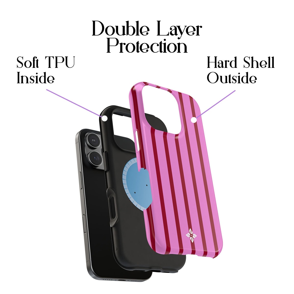 Soft TPU interior and durable hard shell outside provide double layer protection for iPhone cases from Florayn.