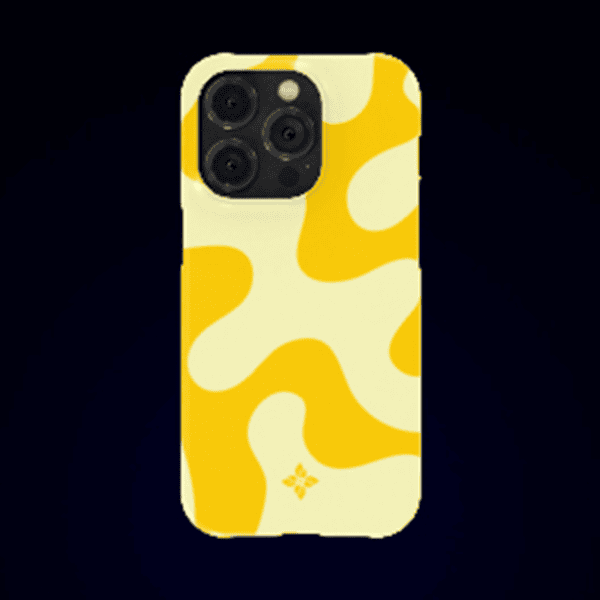 Yellow and white patterned phone case with a trendy giraffe-inspired design for iPhone models. Perfect for stylish protection and eye-catching looks.