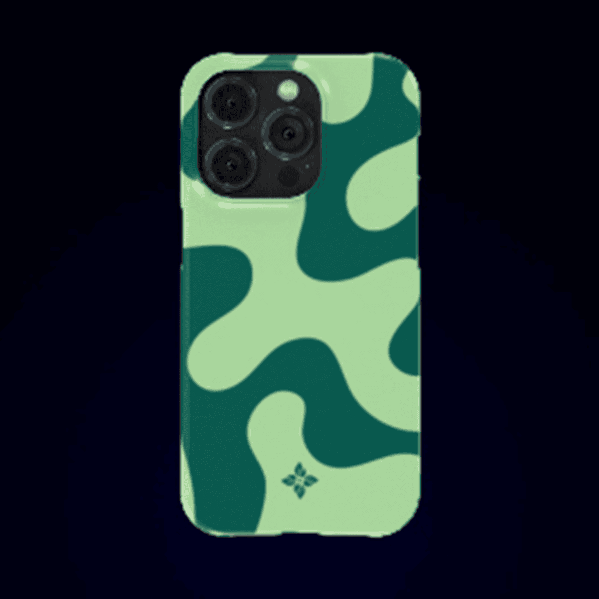 Camouflage-patterned phone case for iPhone with green and dark green abstract design, perfect for stylish tech accessories and personal expression.