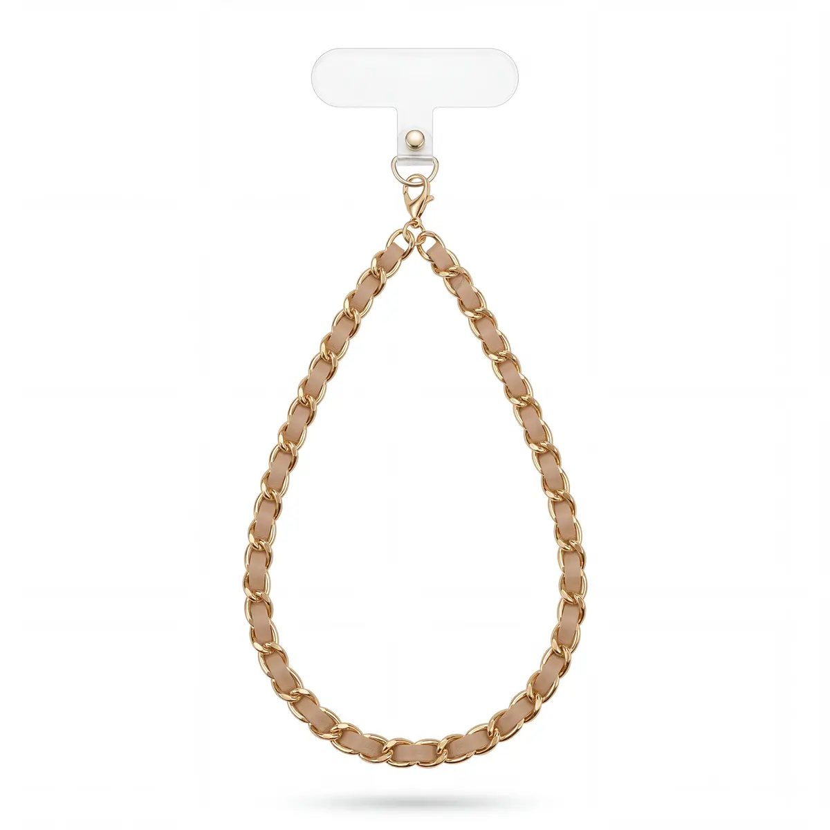 Beige Leather Chain Phone Charm